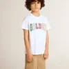 Boys' white T-shirt with multicolored Golden print