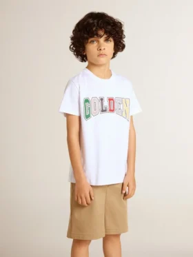 Boys’ white T-shirt with multicolored Golden print