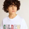 Boys' white T-shirt with multicolored Golden print