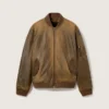Brown leather biker jacket with a lived-in effect