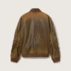 Brown leather biker jacket with a lived-in effect
