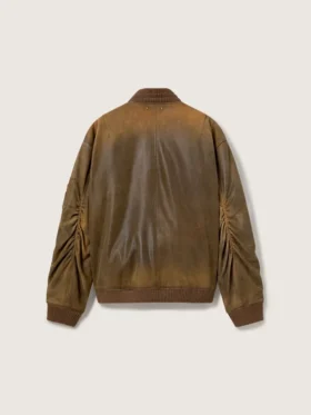 Brown leather biker jacket with a lived-in effect