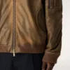 Brown leather biker jacket with a lived-in effect