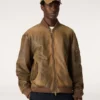 Brown leather biker jacket with a lived-in effect