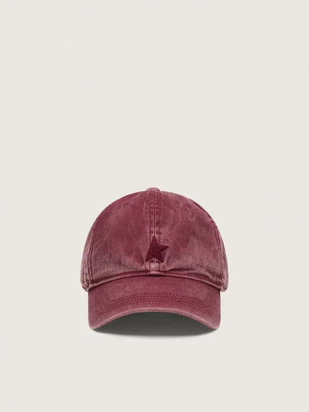 Burgundy baseball cap with tone-on-tone embroidered star