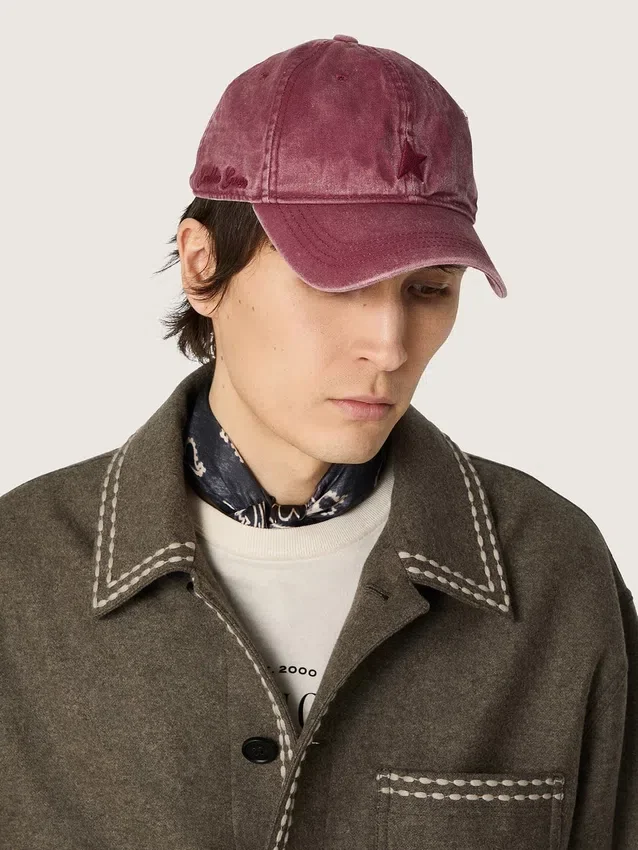 Burgundy baseball cap with tone-on-tone embroidered star