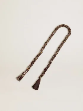 Burgundy braided fabric charm with brass chain