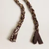 Burgundy braided fabric charm with brass chain