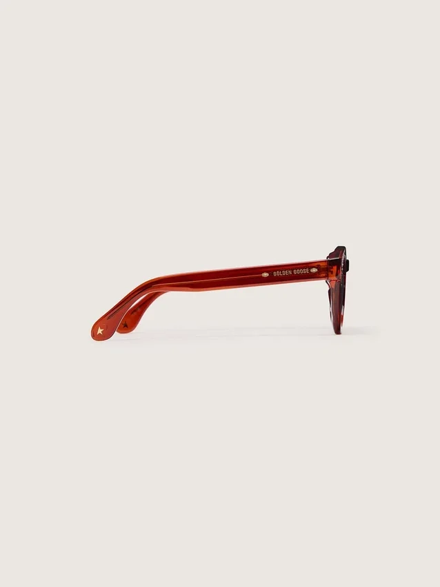 Cameron Panthos sunglasses with honey frame, precious stones and blue lenses