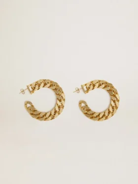 Chain hoop earrings with antique gold colored braided links