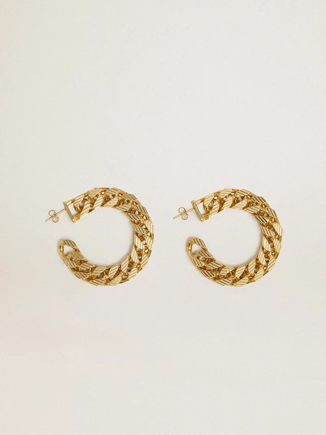 Chain hoop earrings with antique gold colored braided links