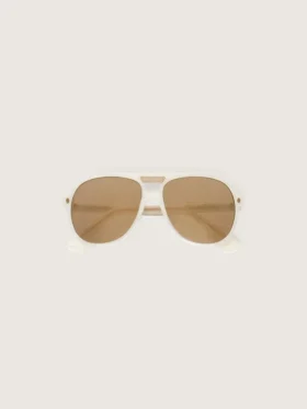 Charlie aviator sunglasses with pearl white frame and gold lenses