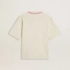 CNY worn-white sleeveless T-shirt with red embroidery