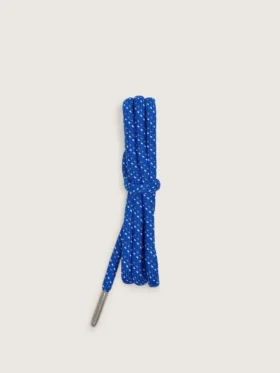 Cobalt blue hiking laces with gray and white details