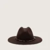 Coffee-brown hat with studded leather strap