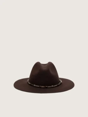 Coffee-brown hat with studded leather strap