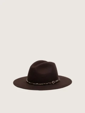 Coffee-brown hat with studded leather strap