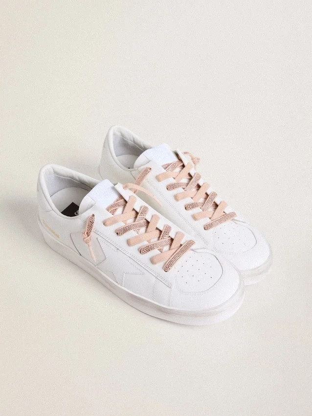 Cotton laces with silver Swarovski crystals and gold-colored logo