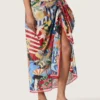 Cotton scarf with multicolor print