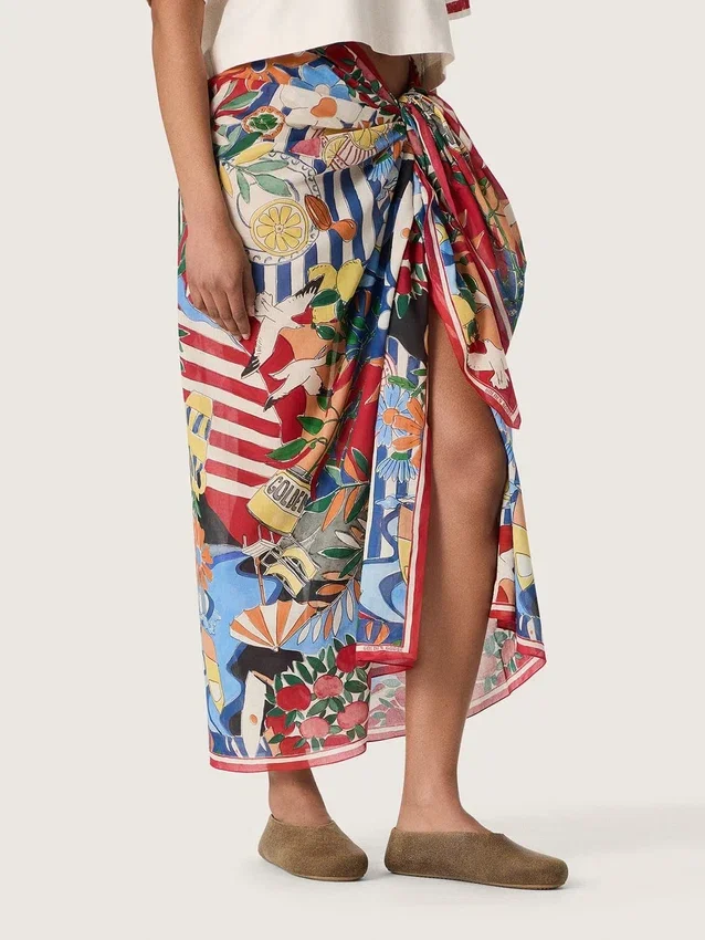 Cotton scarf with multicolor print