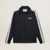 Dark blue sweatshirt with white strip and contrasting blue stars