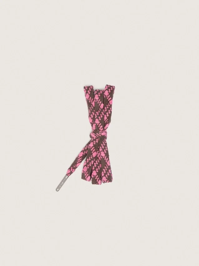 Dark brown and pink tartan laces