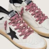 Dark brown and pink tartan laces