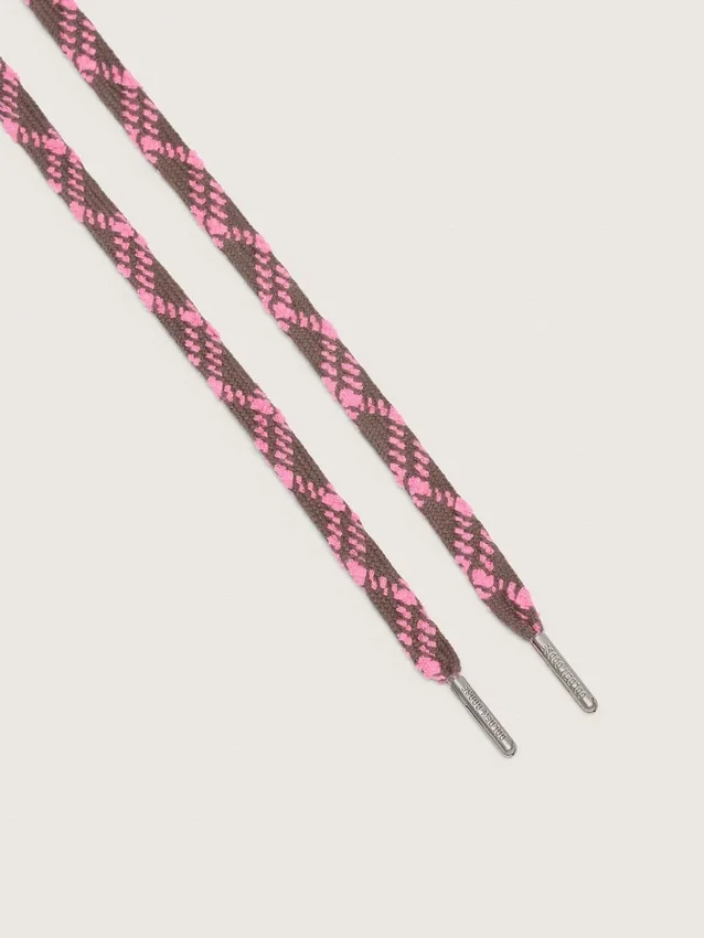 Dark brown and pink tartan laces