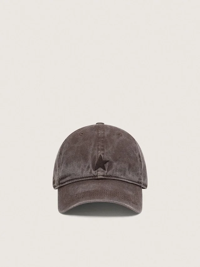 Dark brown baseball cap with tone-on-tone embroidered star