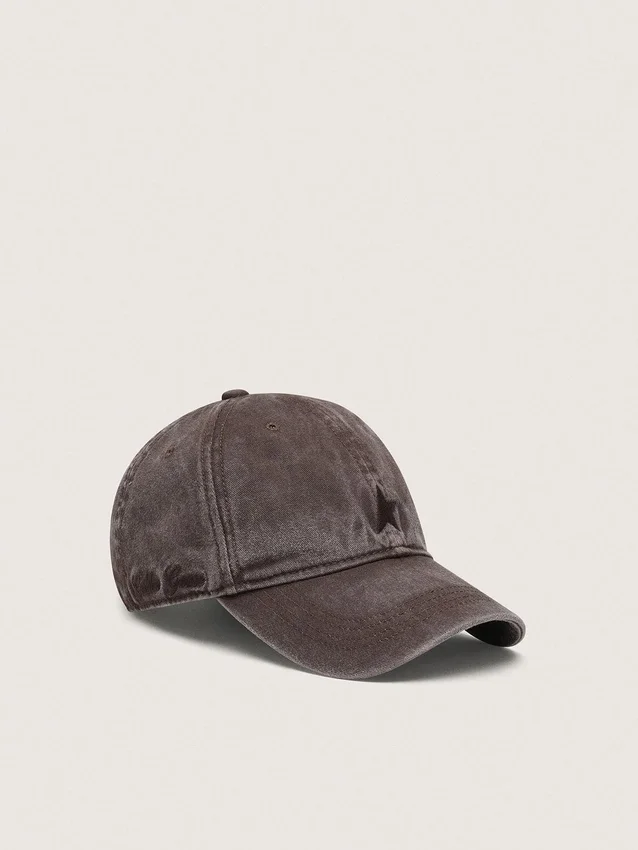 Dark brown baseball cap with tone-on-tone embroidered star