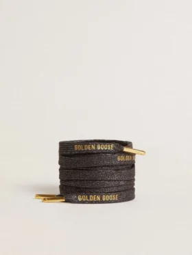 Dark gray lurex laces with contrasting gold logo