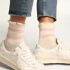 Distressed-finish white socks with baby-pink logo and stripes