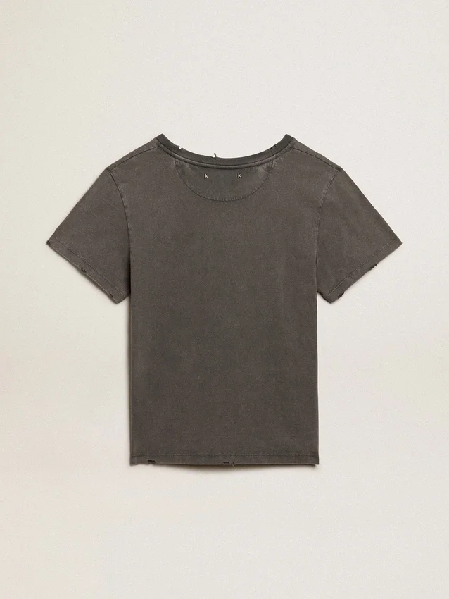Distressed slim-fit T-shirt in anthracite gray