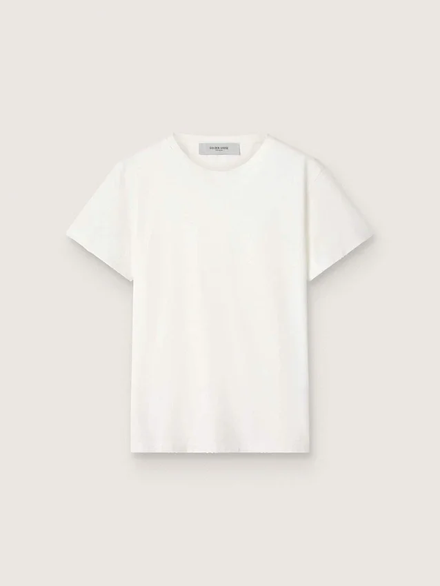 Distressed slim-fit women’s T-shirt in white
