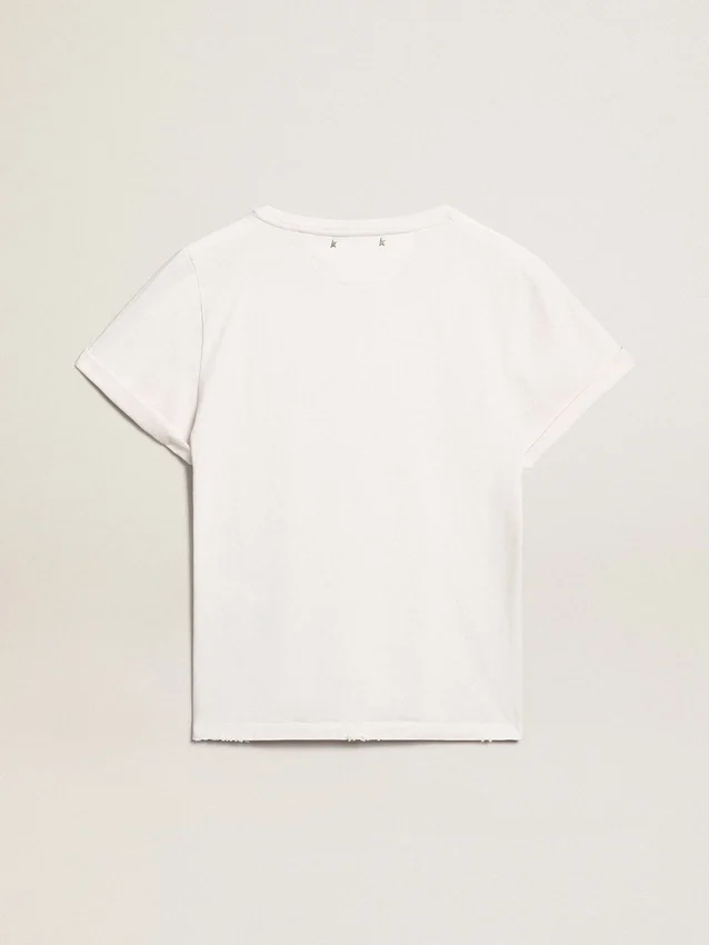 Distressed slim-fit women’s T-shirt in white