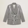 Double-breasted wool boyfriend jacket in micro houndstooth and sequins