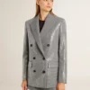 Double-breasted wool boyfriend jacket in micro houndstooth and sequins