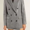 Double-breasted wool boyfriend jacket in micro houndstooth and sequins