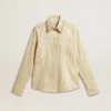 Ecru shirt with stripes and embroidered crystals