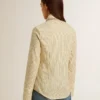 Ecru shirt with stripes and embroidered crystals