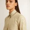 Ecru shirt with stripes and embroidered crystals