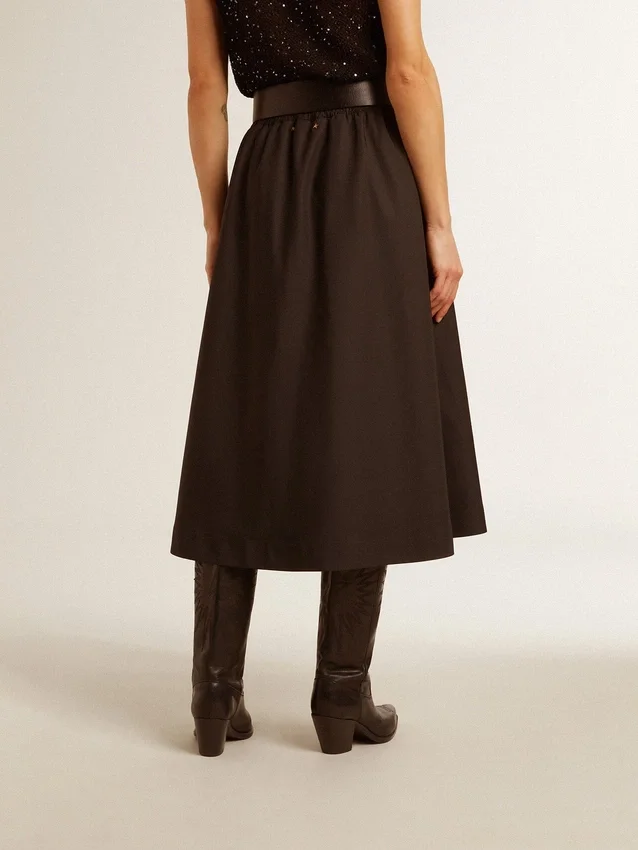 Flared skirt in black technical nylon