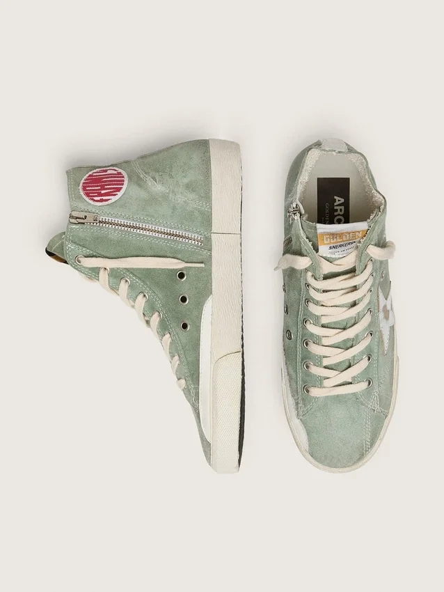Francy in green suede with silver metallic leather star