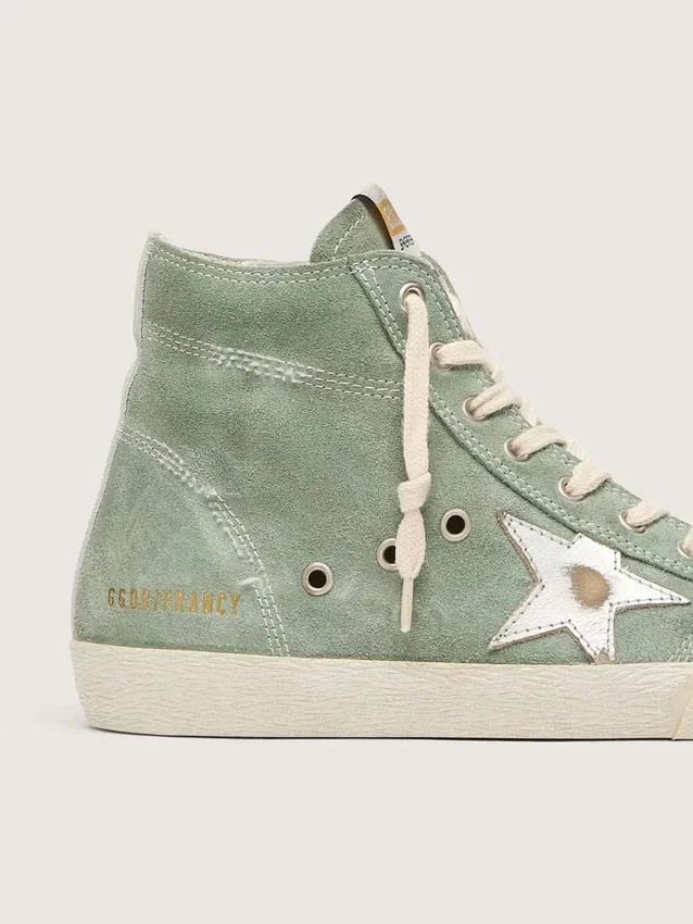 Francy in green suede with silver metallic leather star