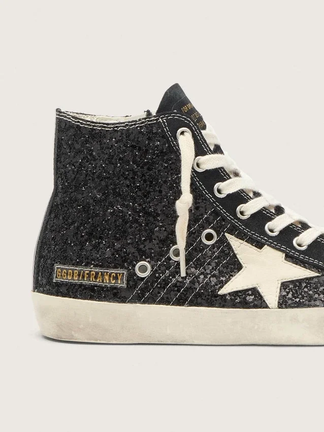 Francy Penstar in glitter with ivory star and black heel tab