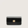 Gioia Bag in black boarded leather with gold details