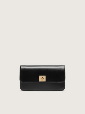 Gioia Bag in black boarded leather with gold details