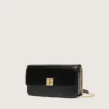 Gioia Bag in black boarded leather with gold details