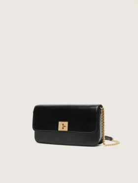 Gioia Bag in black boarded leather with gold details