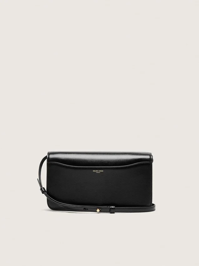 Gioia Bag in black boarded leather with gold details